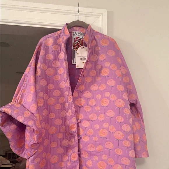 ICONIC LA VIE STYLE HOUSE Purple/Pink Orange Silk Brocade Long Caftan Coat NWT - Picture 10 of 11
